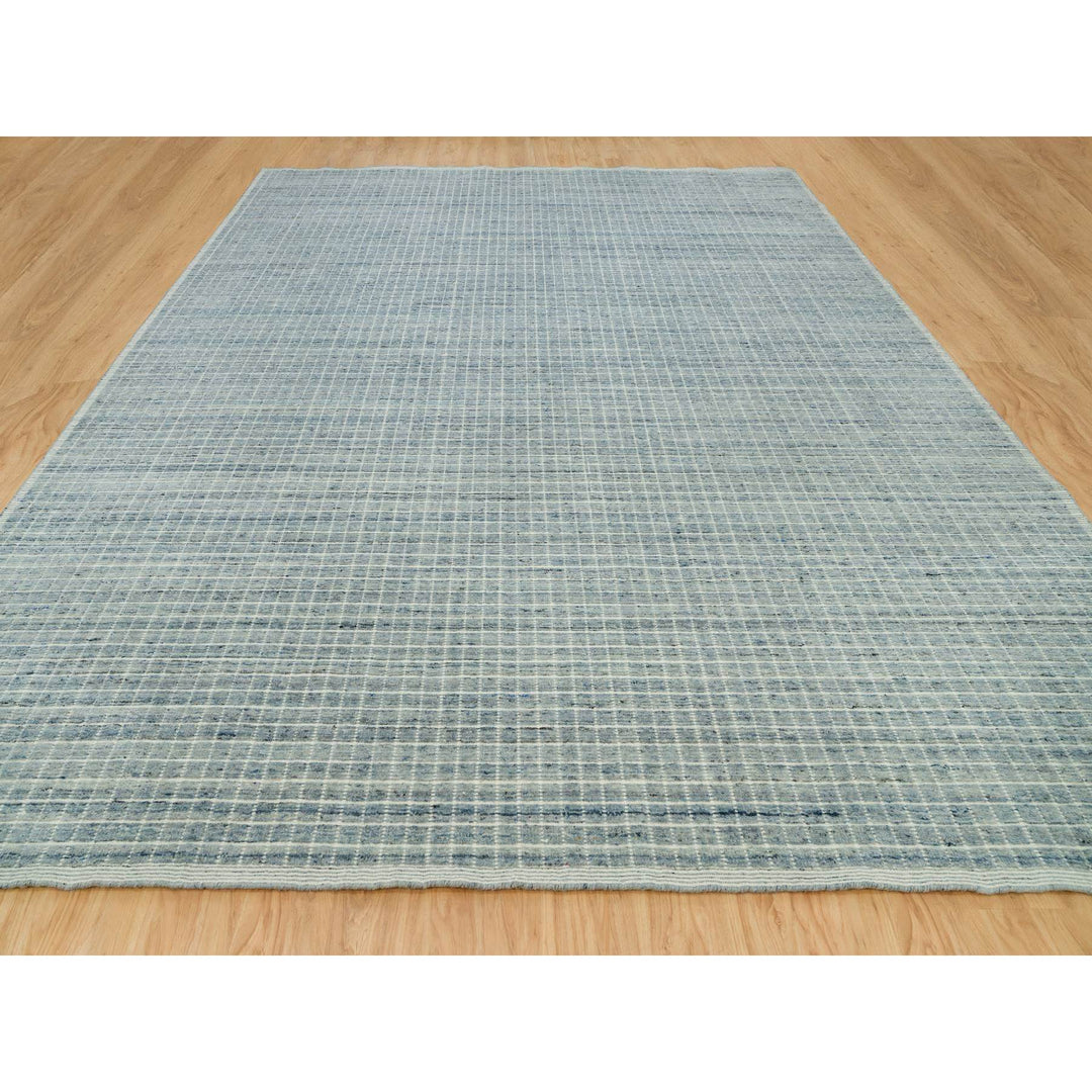 12'3" x 14'9" New Hand Loomed Blue Wool Rectangle Oriental Rug - MOA10290336