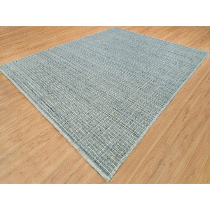 12'3" x 14'9" New Hand Loomed Blue Wool Rectangle Oriental Rug - MOA10290336
