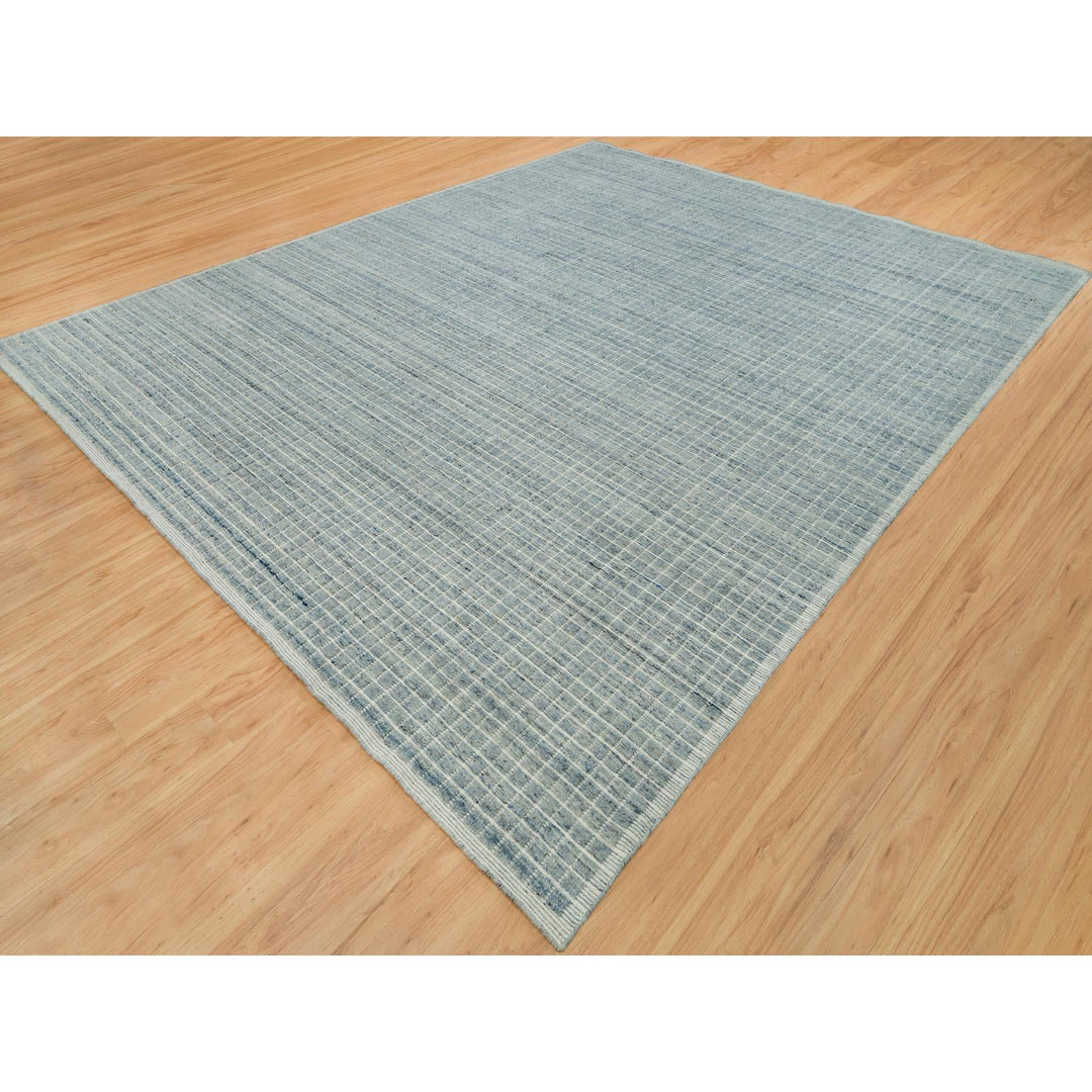 12'3" x 14'9" New Hand Loomed Blue Wool Rectangle Oriental Rug - MOA10290336