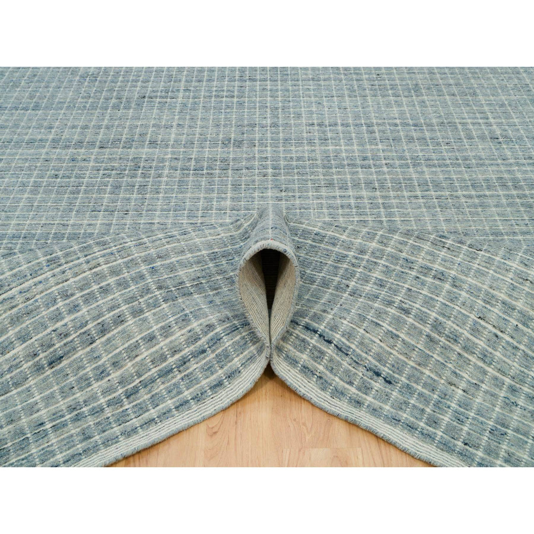 12'3" x 14'9" New Hand Loomed Blue Wool Rectangle Oriental Rug - MOA10290336