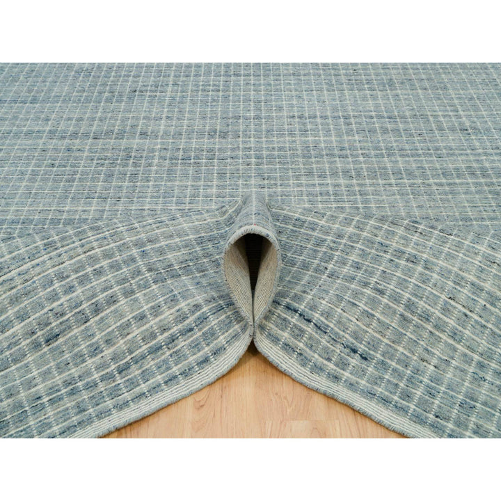 12'3" x 14'9" New Hand Loomed Blue Wool Rectangle Oriental Rug - MOA10290336