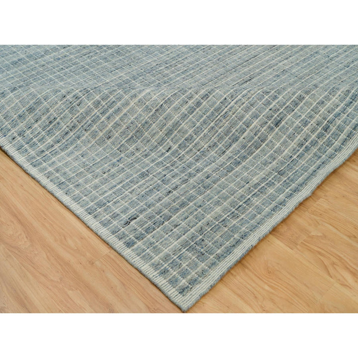 12'3" x 14'9" New Hand Loomed Blue Wool Rectangle Oriental Rug - MOA10290336