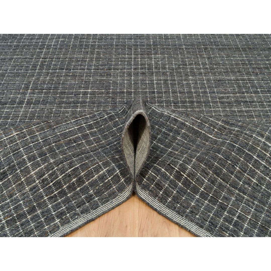 11'11" x 14'9" New Hand Loomed Grey Wool Rectangle Oriental Rug - MOA10290345