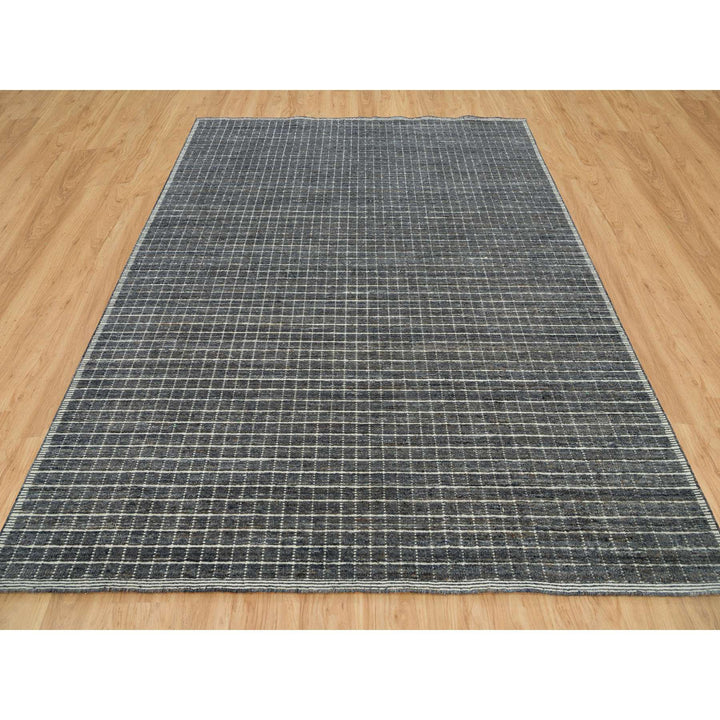 8'0" x 9'10" New Hand Loomed Grey Wool Rectangle Oriental Rug - MOA10290349