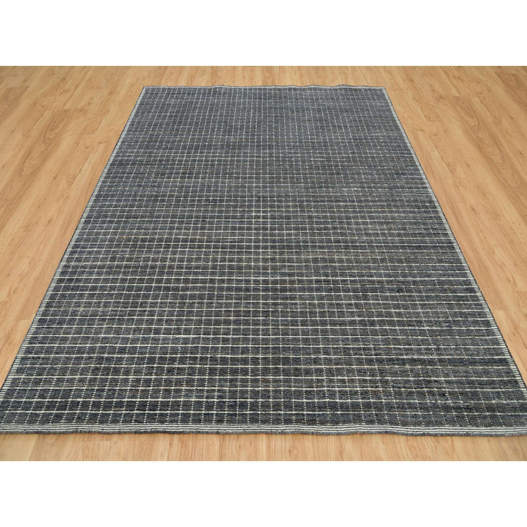 8'0" x 9'10" New Hand Loomed Grey Wool Rectangle Oriental Rug - MOA10290349