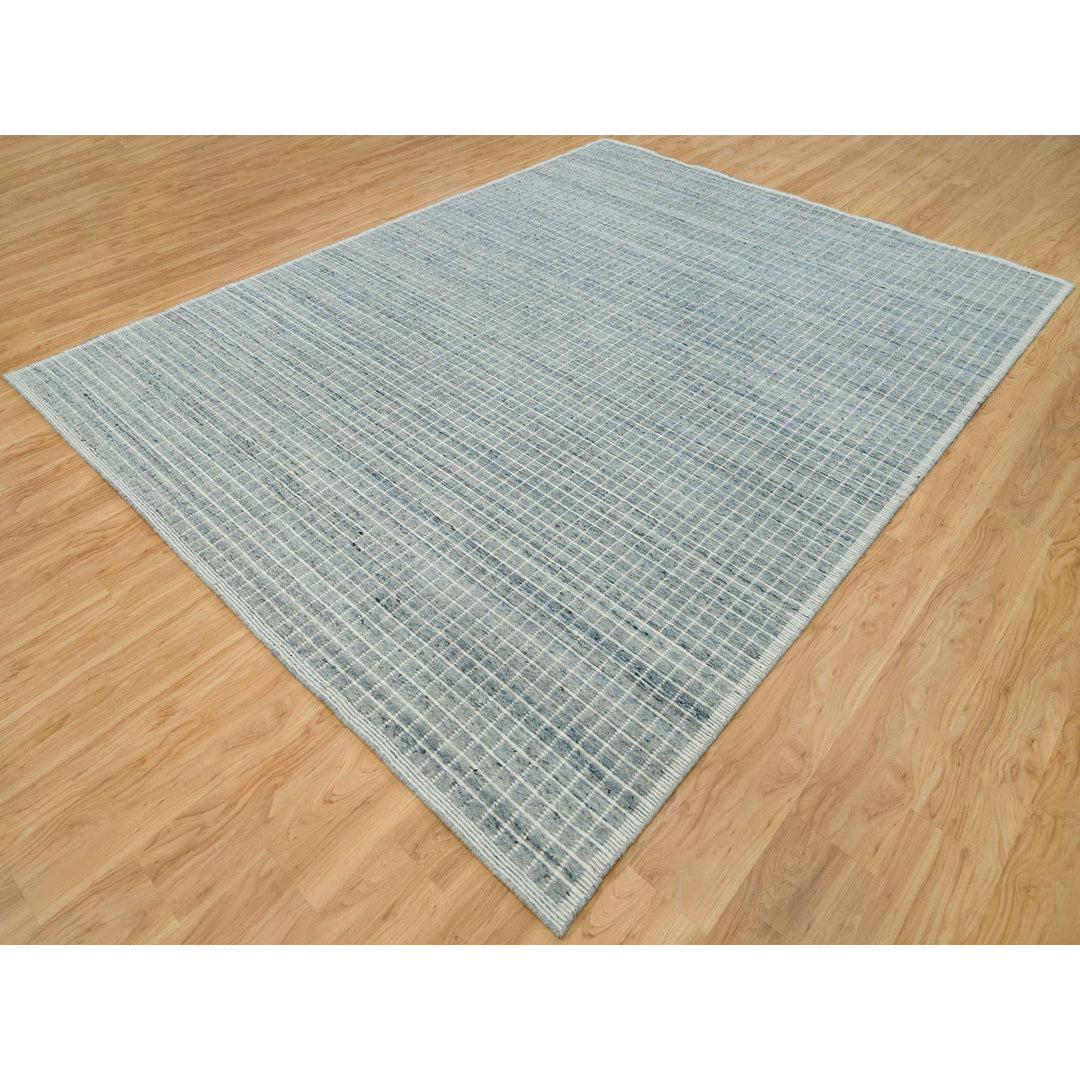 9'1" x 11'10" New Hand Loomed Blue Wool Rectangle Oriental Rug - MOA10290352