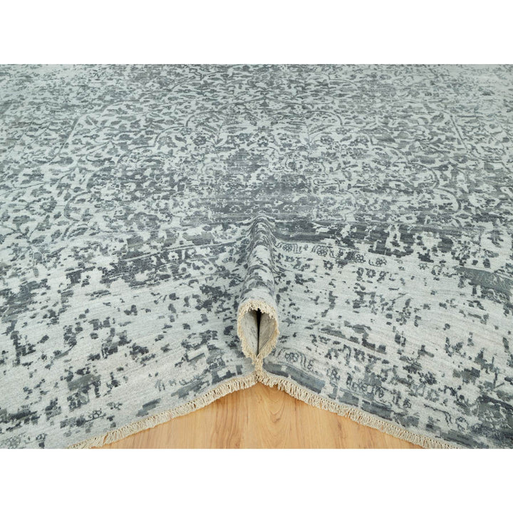 13'9" x 13'10" New Hand Knotted Grey Wool & Silk Square Oriental Rug - MOA10290477