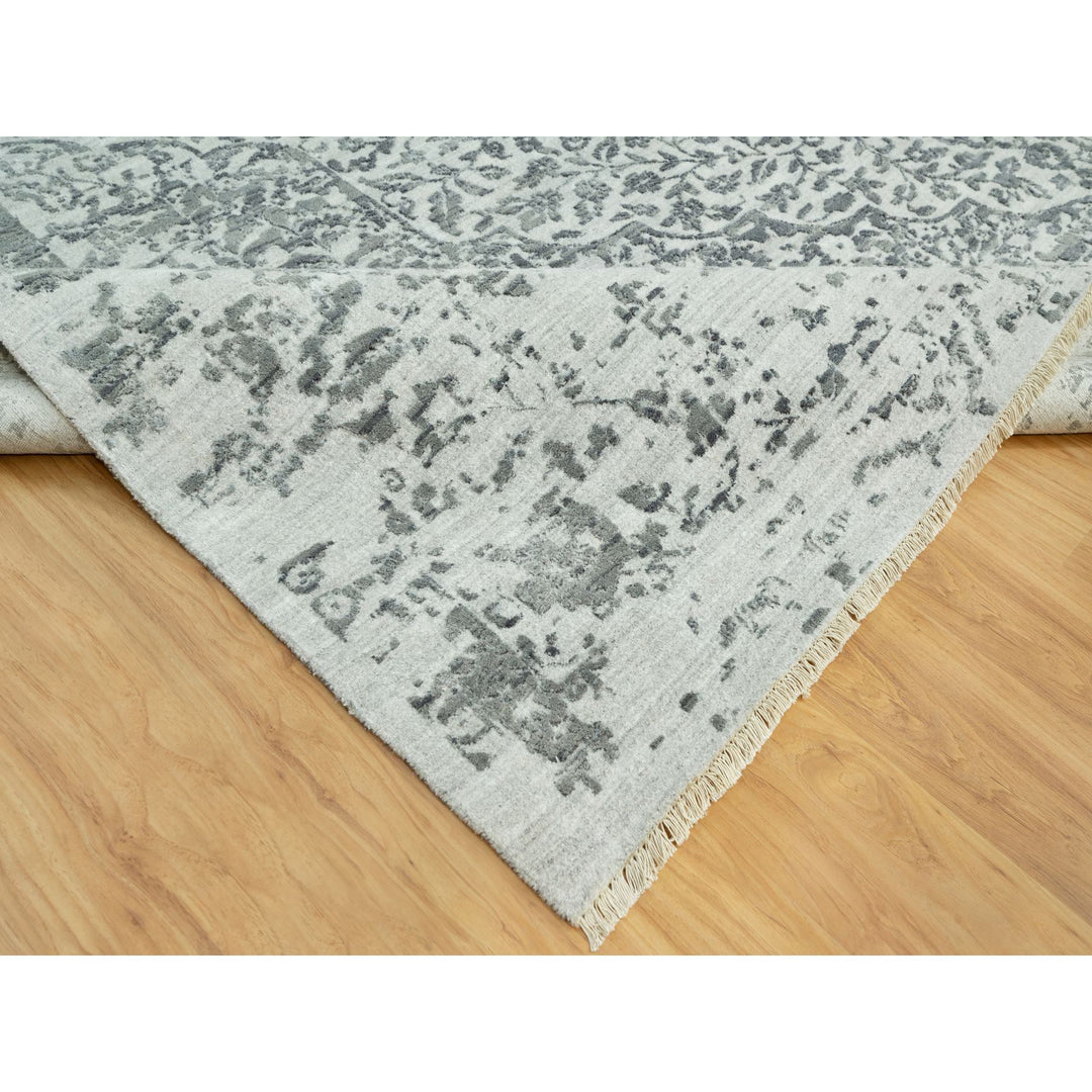 13'9" x 13'10" New Hand Knotted Grey Wool & Silk Square Oriental Rug - MOA10290477