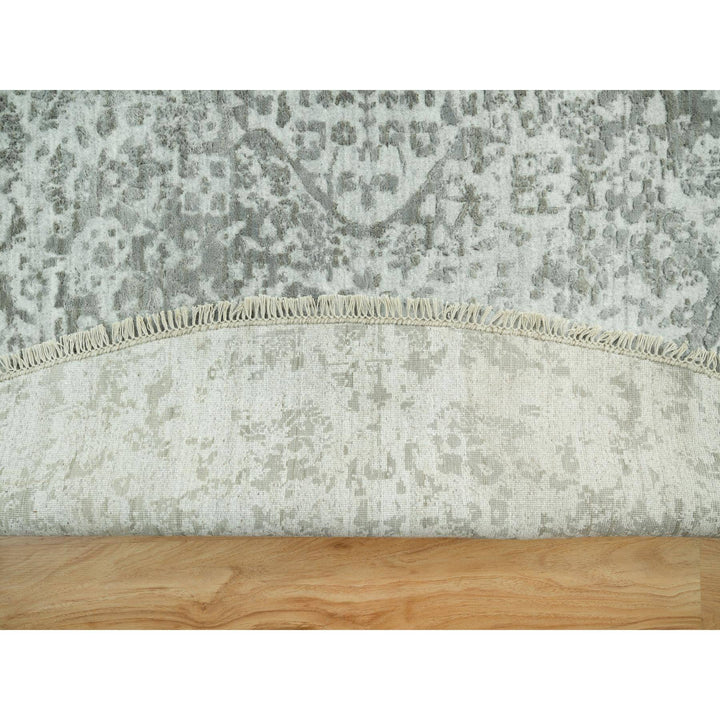 13'10" x 13'10" New Hand Knotted Grey Wool & Silk Round Oriental Rug - MOA10290483