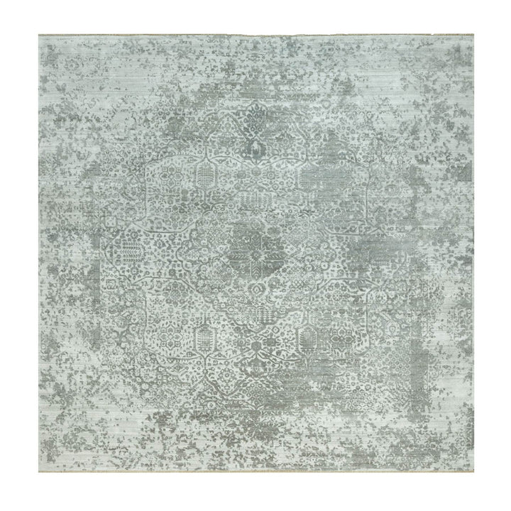 14'0" x 13'11" New Hand Knotted Grey Wool & Silk Square Oriental Rug - MOA10290484