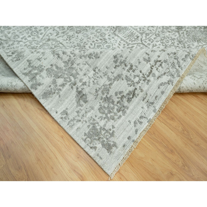 14'0" x 13'11" New Hand Knotted Grey Wool & Silk Square Oriental Rug - MOA10290484