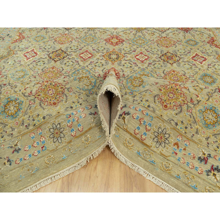10'3" x 13'10" New Hand Knotted Beige Wool & Silk Rectangle Oriental Rug - MOA10290535
