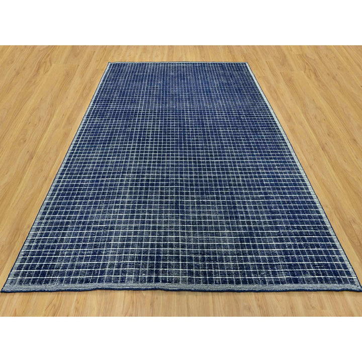 9'3" x 11'9" New Hand Loomed Blue Wool Rectangle Oriental Rug - MOA10290549