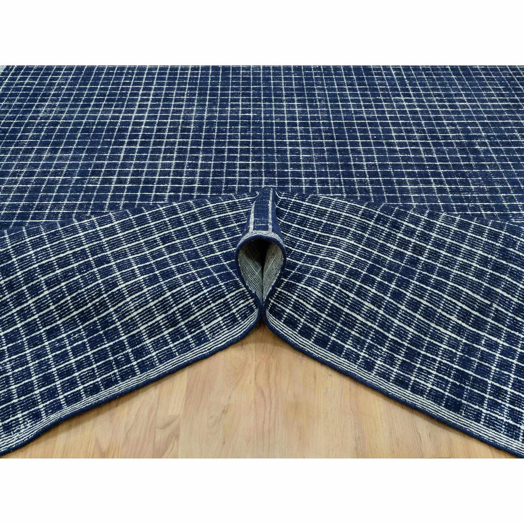 9'3" x 11'9" New Hand Loomed Blue Wool Rectangle Oriental Rug - MOA10290549