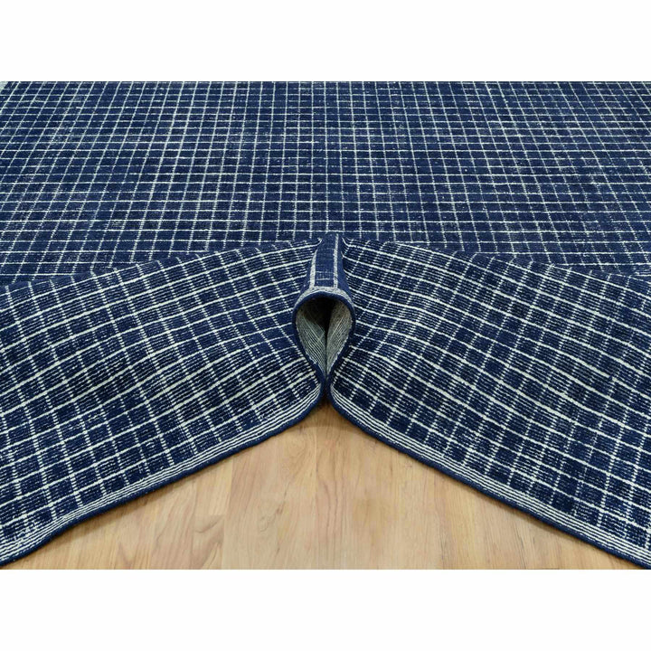 9'3" x 11'9" New Hand Loomed Blue Wool Rectangle Oriental Rug - MOA10290549