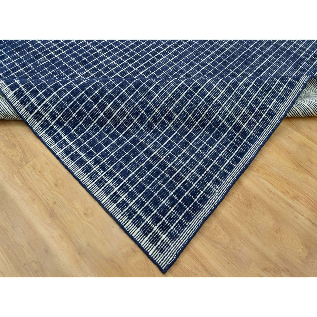 9'3" x 11'9" New Hand Loomed Blue Wool Rectangle Oriental Rug - MOA10290549