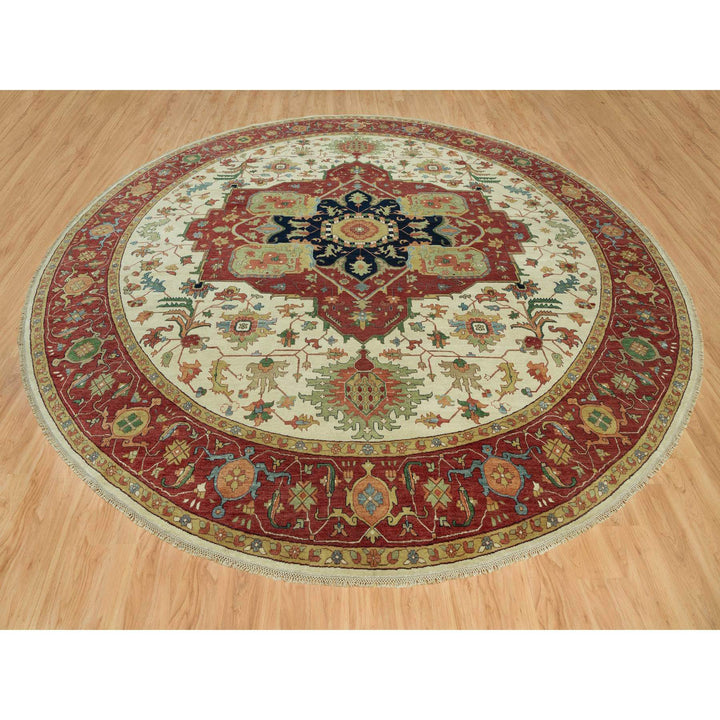 14'0" x 14'0" New Hand Knotted Ivory Wool Round Oriental Rug - MOA10290661