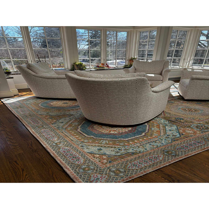 11'6" x 18'1" New Hand Knotted Brown Wool & Silk Rectangle Oriental Rug - MOA10290689