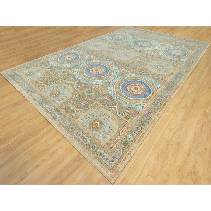 11'6" x 18'1" New Hand Knotted Brown Wool & Silk Rectangle Oriental Rug - MOA10290689