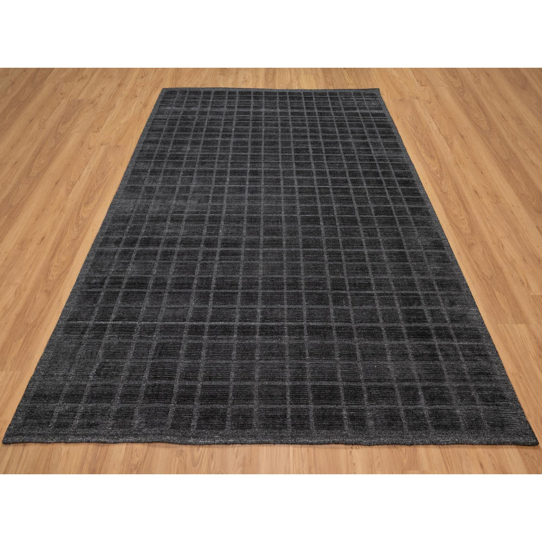 8'0" x 9'10" New Hand Loomed Black Wool Rectangle Oriental Rug - MOA10290701