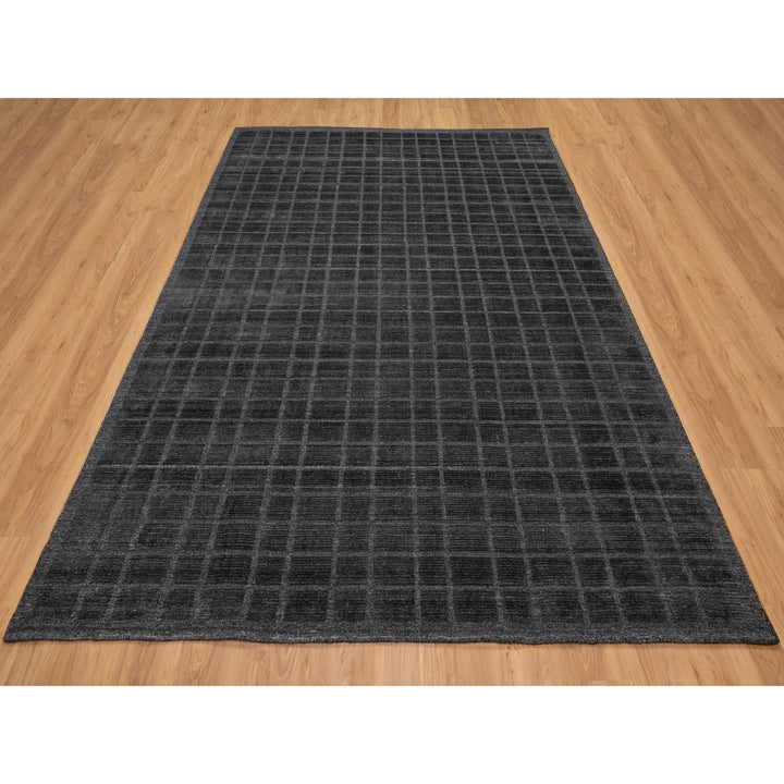 8'0" x 9'10" New Hand Loomed Black Wool Rectangle Oriental Rug - MOA10290701