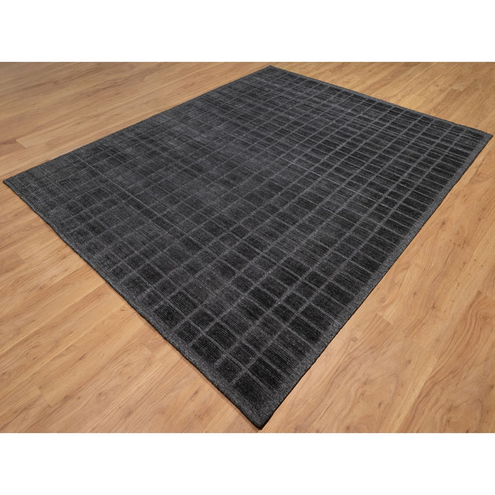 8'0" x 9'10" New Hand Loomed Black Wool Rectangle Oriental Rug - MOA10290701