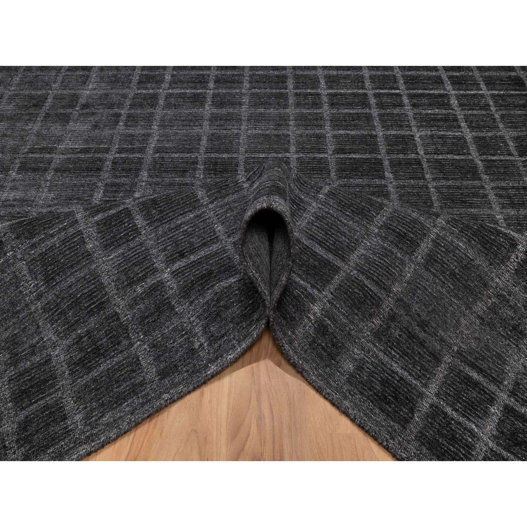 8'0" x 9'10" New Hand Loomed Black Wool Rectangle Oriental Rug - MOA10290701