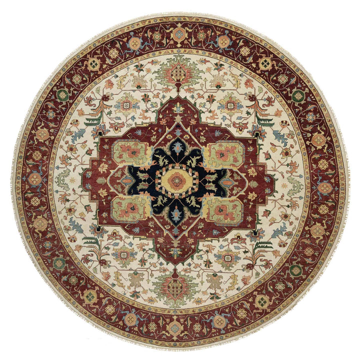 12'0" x 12'0" New Hand Knotted Ivory Wool Round Oriental Rug - MOA10290739