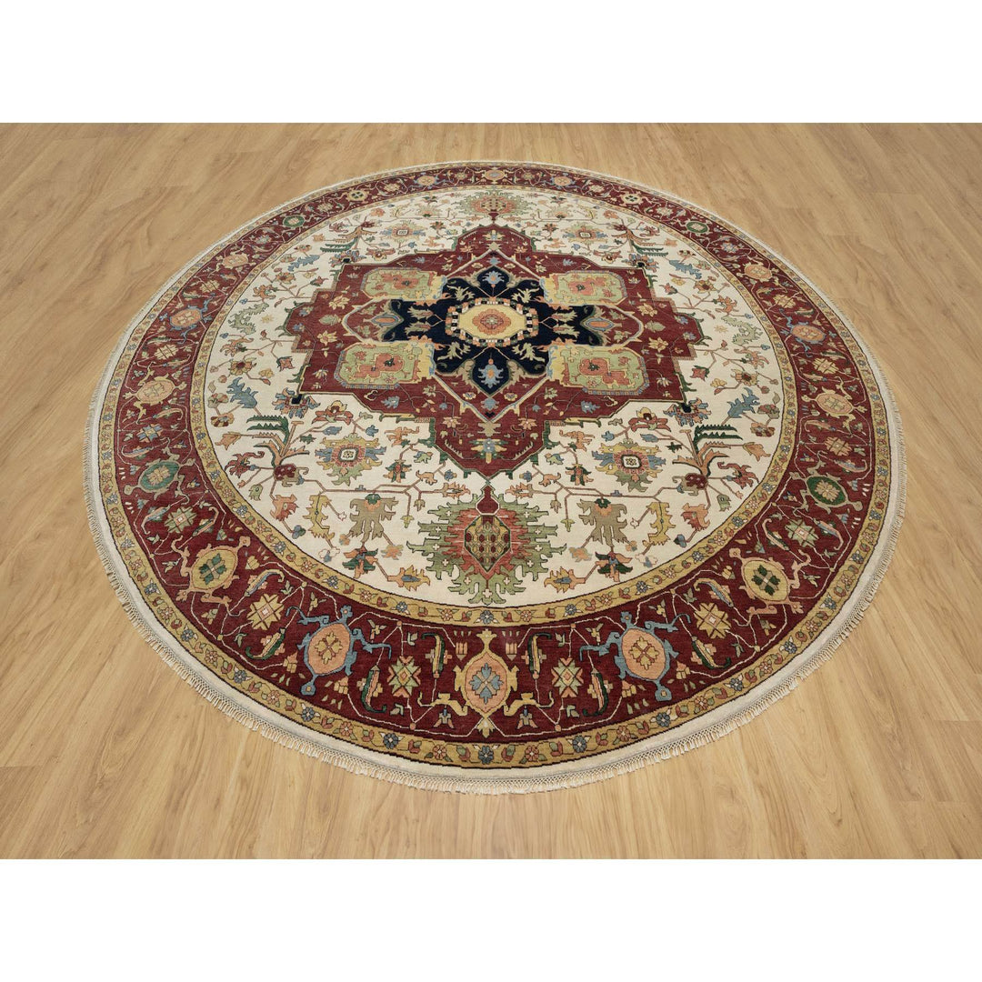 12'0" x 12'0" New Hand Knotted Ivory Wool Round Oriental Rug - MOA10290739