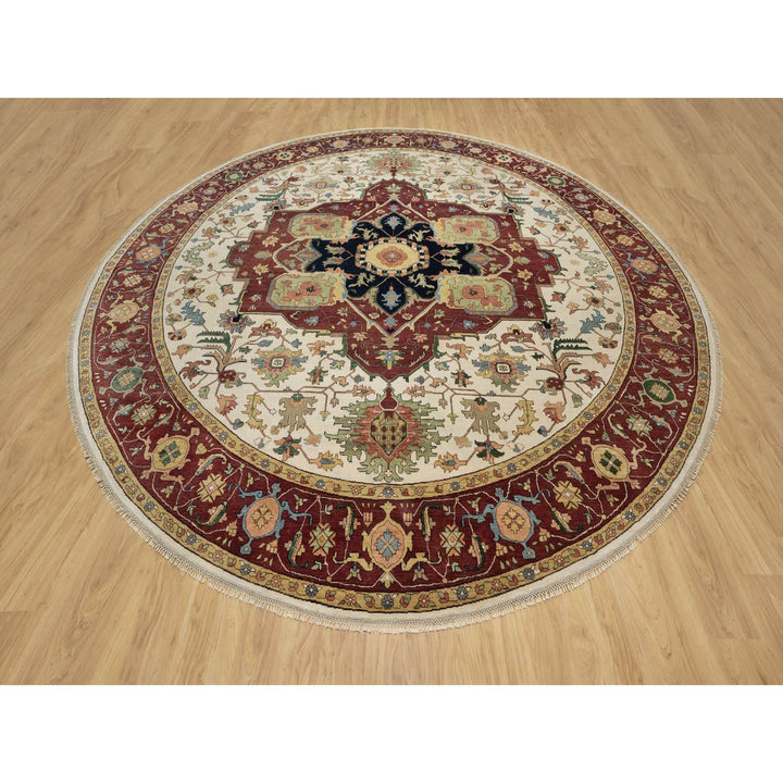 12'0" x 12'0" New Hand Knotted Ivory Wool Round Oriental Rug - MOA10290739