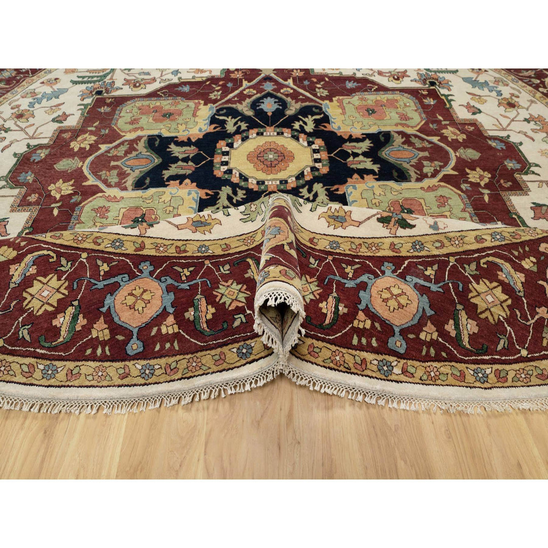 12'0" x 12'0" New Hand Knotted Ivory Wool Round Oriental Rug - MOA10290739
