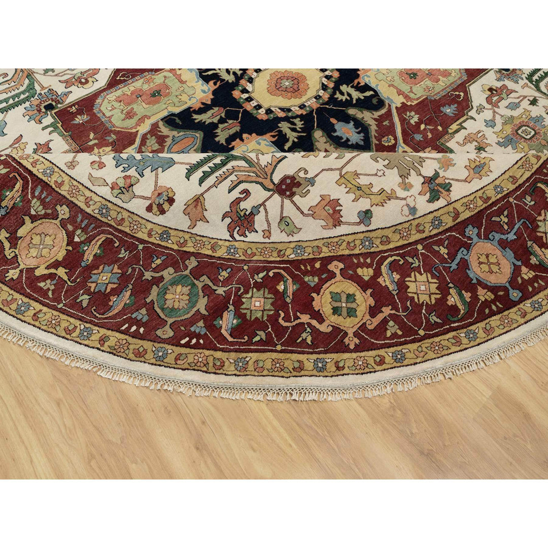 12'0" x 12'0" New Hand Knotted Ivory Wool Round Oriental Rug - MOA10290739