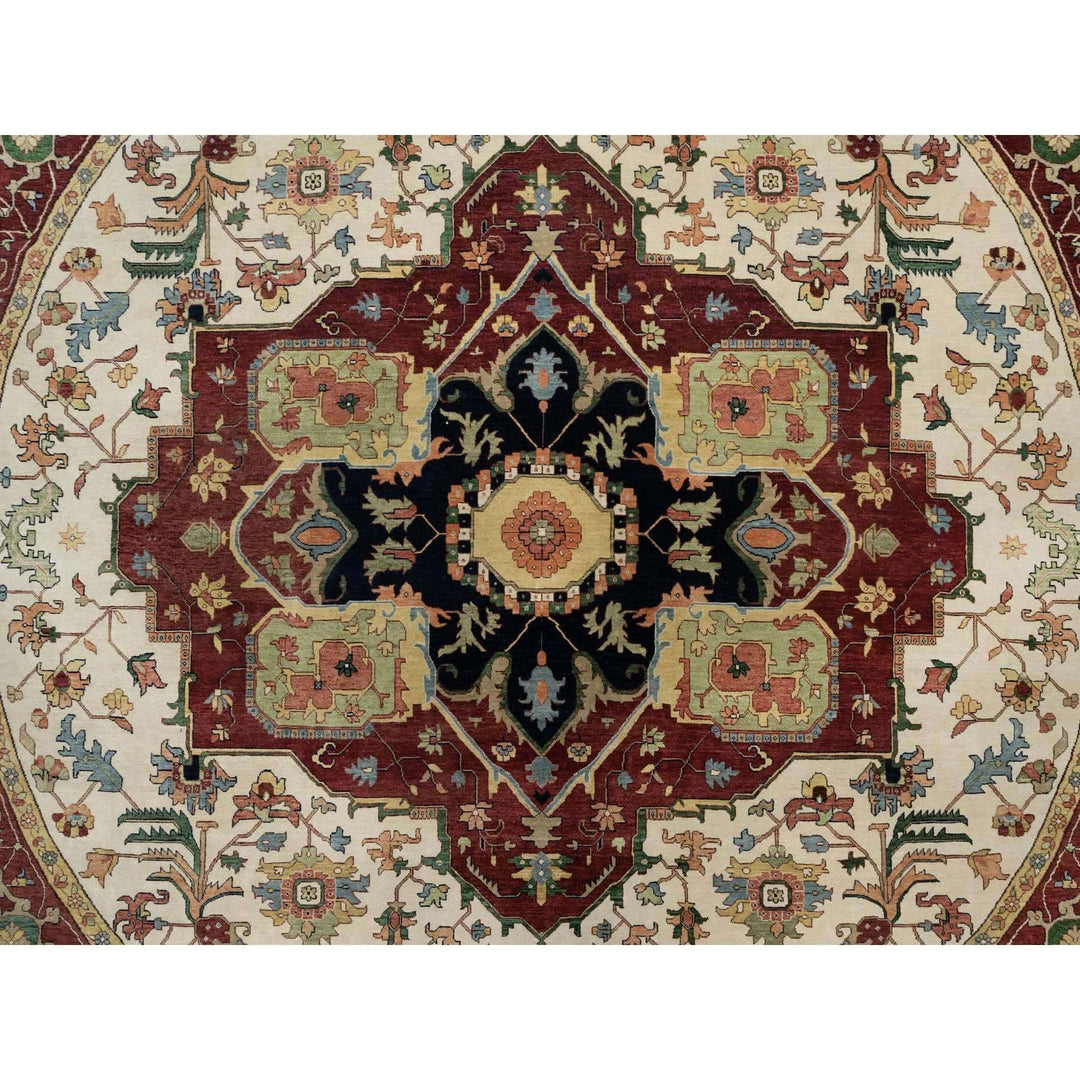 12'0" x 12'0" New Hand Knotted Ivory Wool Round Oriental Rug - MOA10290739