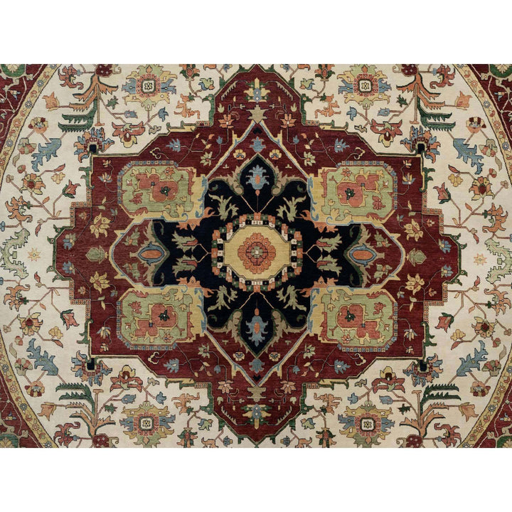 12'0" x 12'0" New Hand Knotted Ivory Wool Round Oriental Rug - MOA10290739