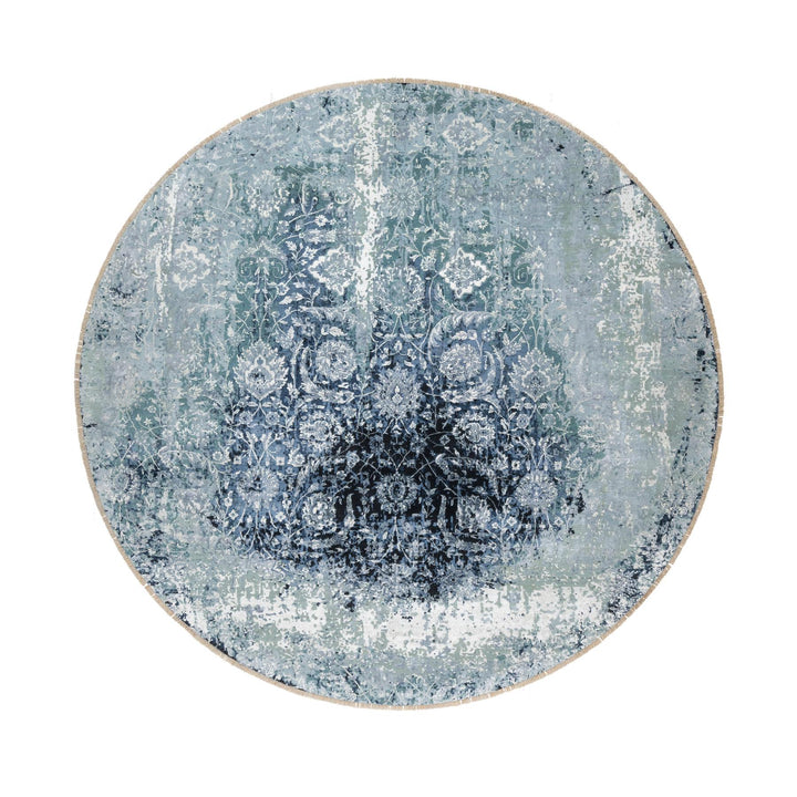 12'0" x 12'0" New Hand Knotted Grey Wool & Silk Round Oriental Rug - MOA10290808