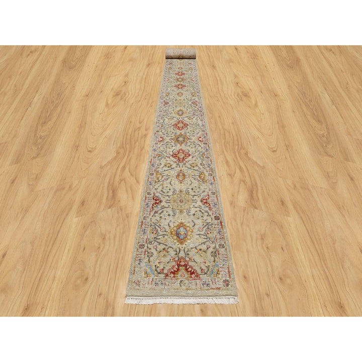 6'2" x 24'0" New Hand Knotted Beige Wool & Silk Runner Oriental Rug - MOA10290809