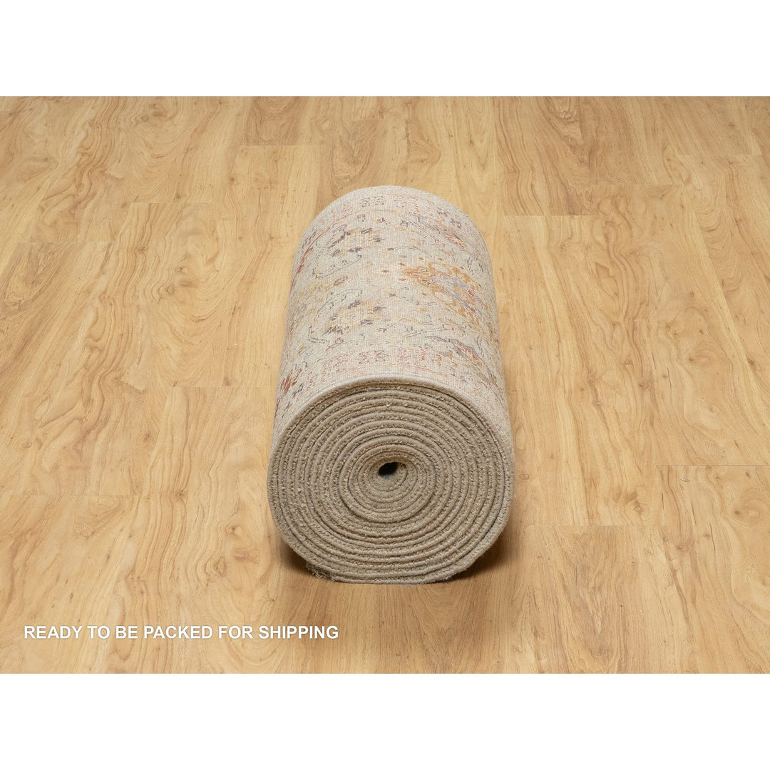 6'2" x 24'0" New Hand Knotted Beige Wool & Silk Runner Oriental Rug - MOA10290809