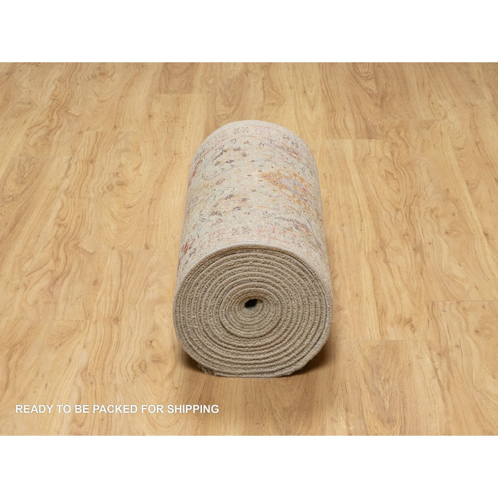 6'2" x 24'0" New Hand Knotted Beige Wool & Silk Runner Oriental Rug - MOA10290809