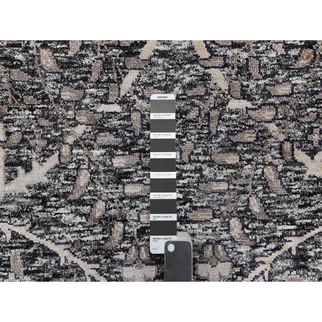 9'11" x 13'10" New Hand Knotted Brown Wool & Silk Rectangle Oriental Rug - MOA10290948