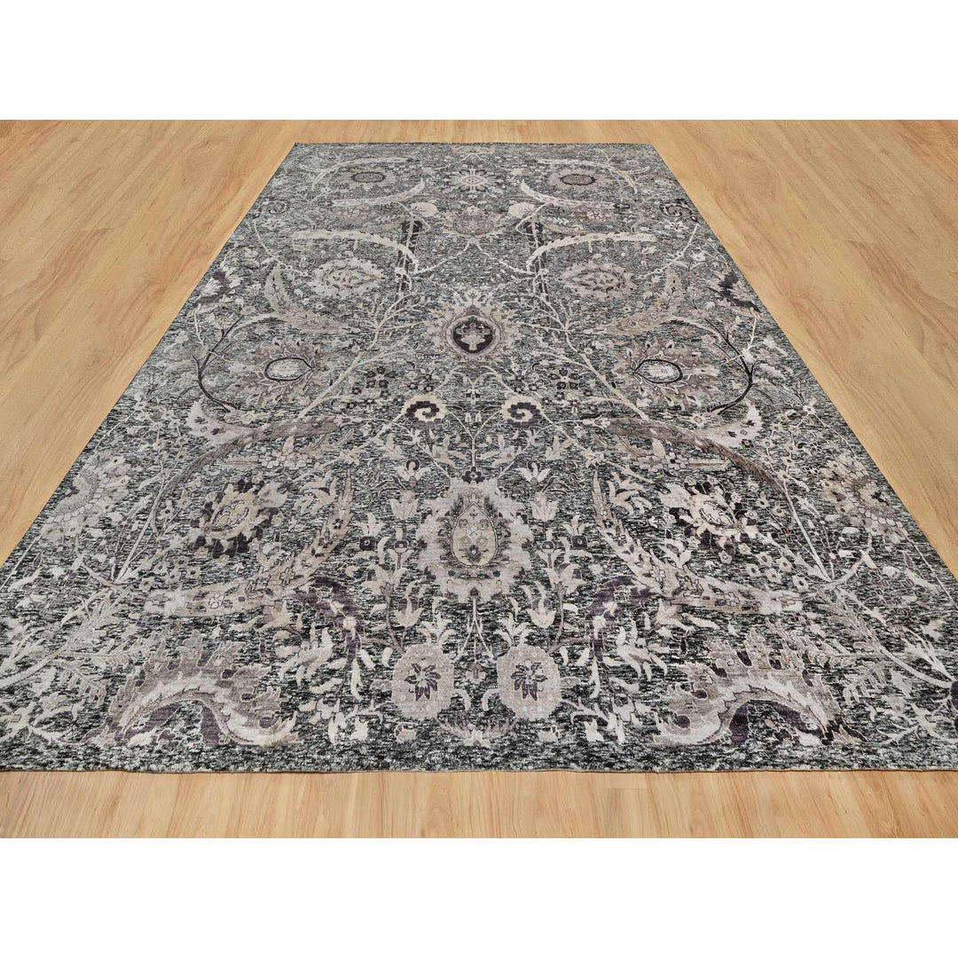 11'8" x 14'11" New Hand Knotted Brown Wool & Silk Rectangle Oriental Rug - MOA10290966