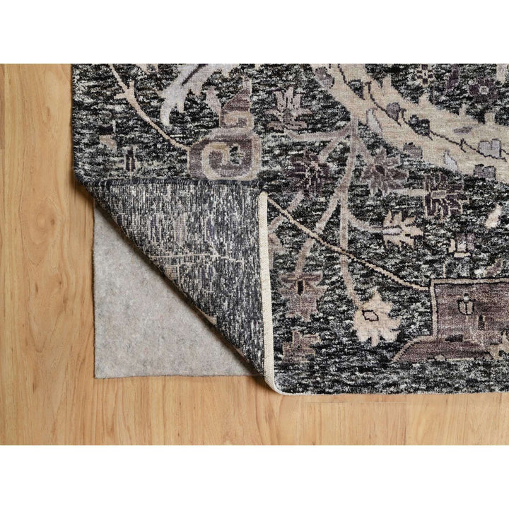 11'8" x 14'11" New Hand Knotted Brown Wool & Silk Rectangle Oriental Rug - MOA10290966