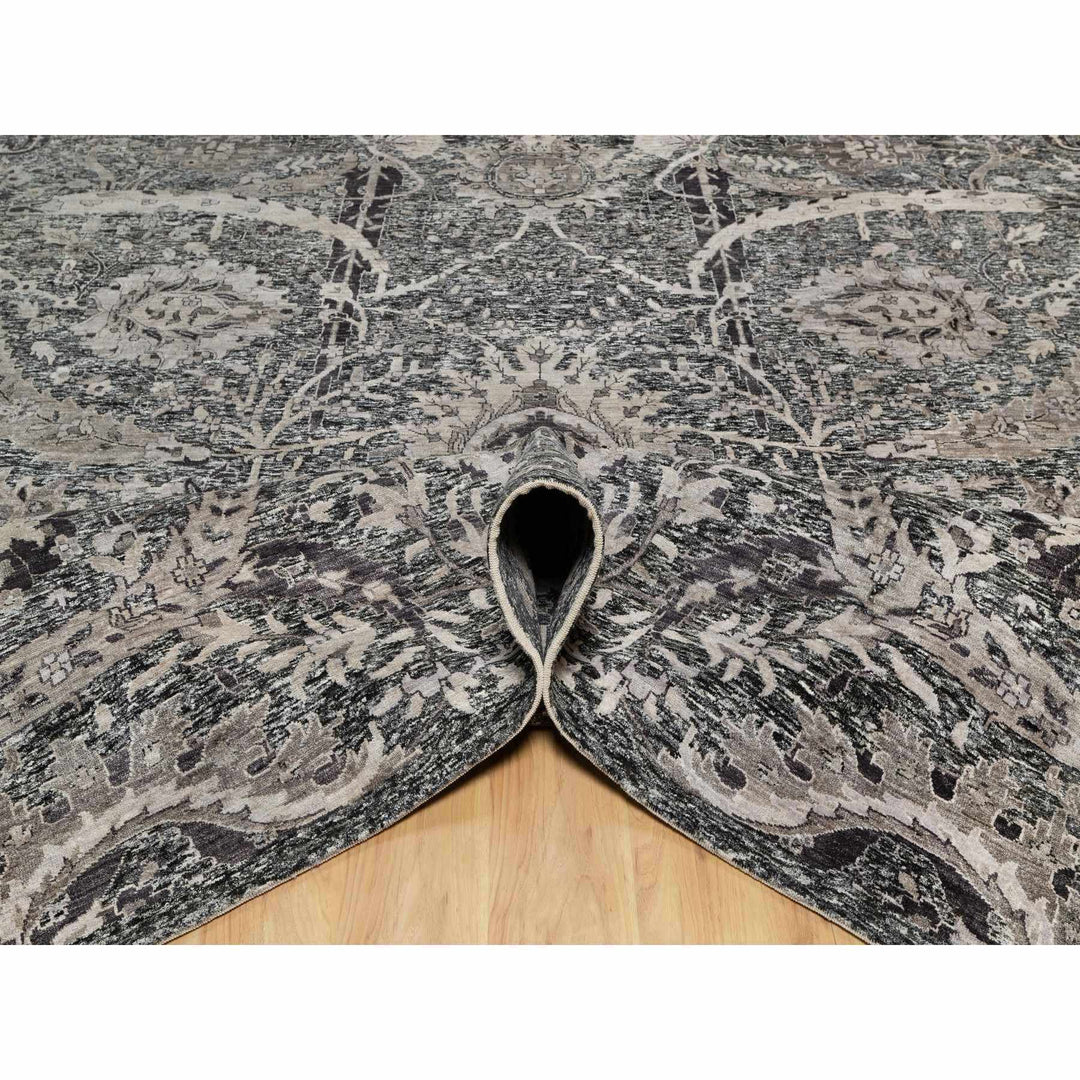 11'8" x 14'11" New Hand Knotted Brown Wool & Silk Rectangle Oriental Rug - MOA10290966