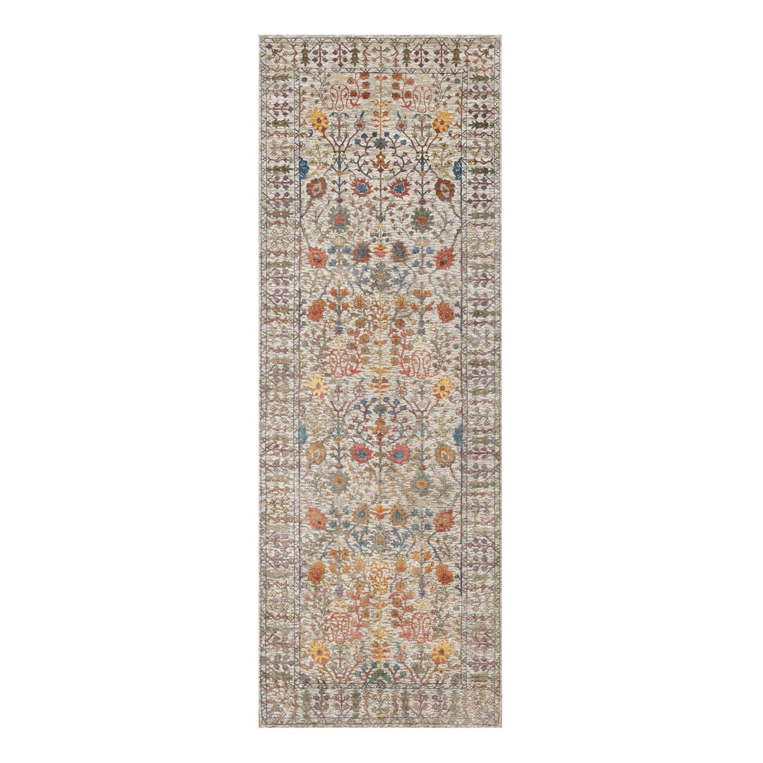 4'2" x 11'11" New Hand Knotted Beige Wool & Silk Runner Oriental Rug - MOA10290967