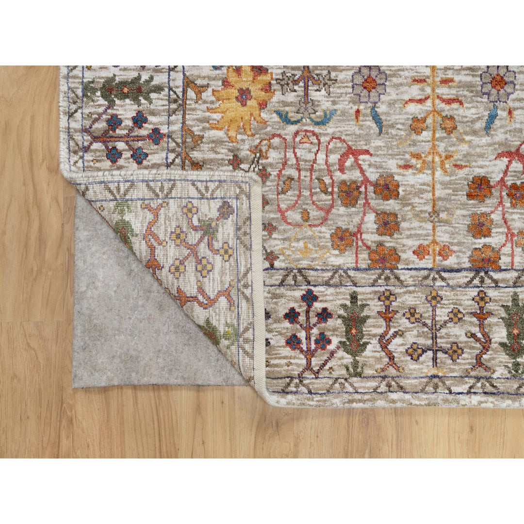4'2" x 11'11" New Hand Knotted Beige Wool & Silk Runner Oriental Rug - MOA10290967