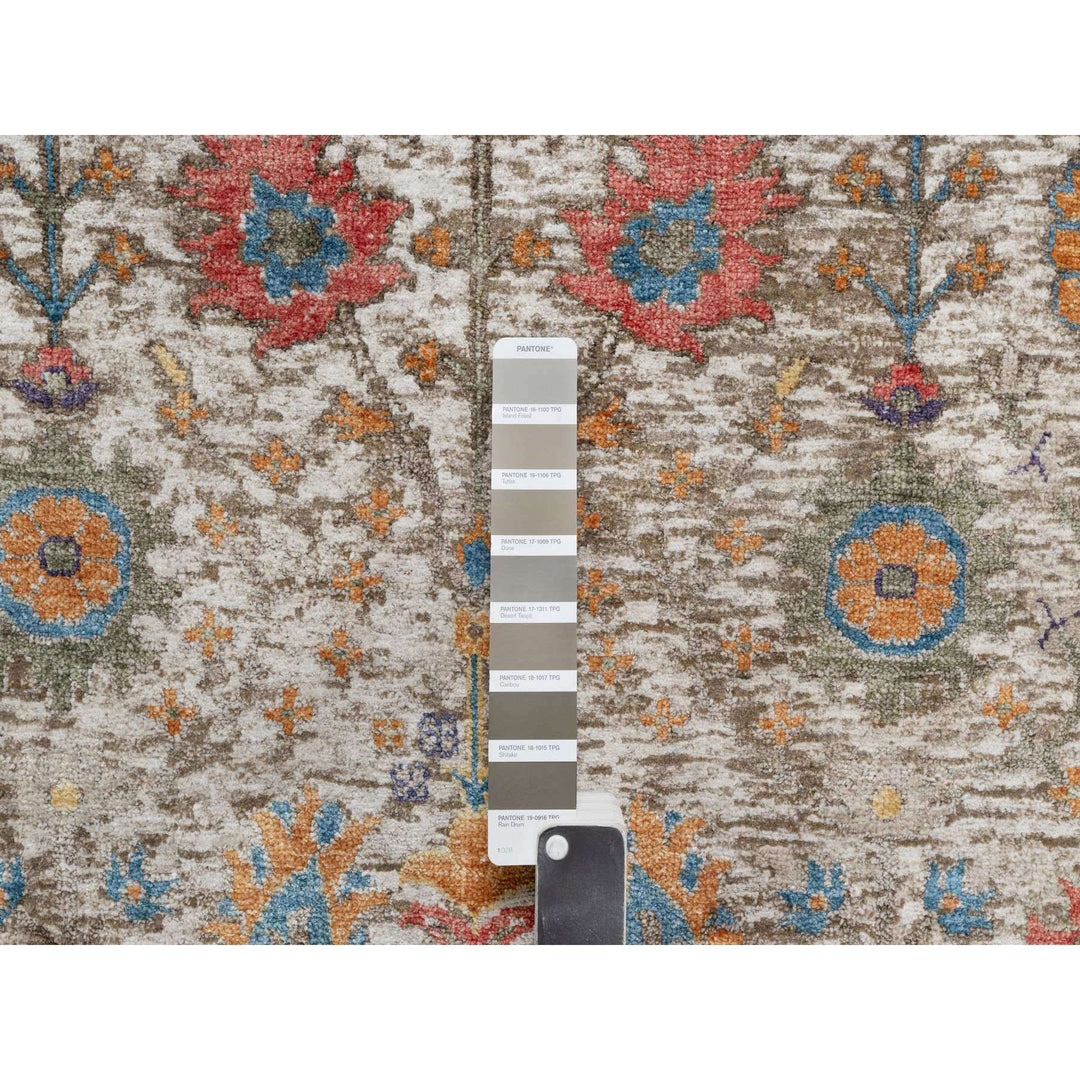 4'2" x 11'11" New Hand Knotted Beige Wool & Silk Runner Oriental Rug - MOA10290967