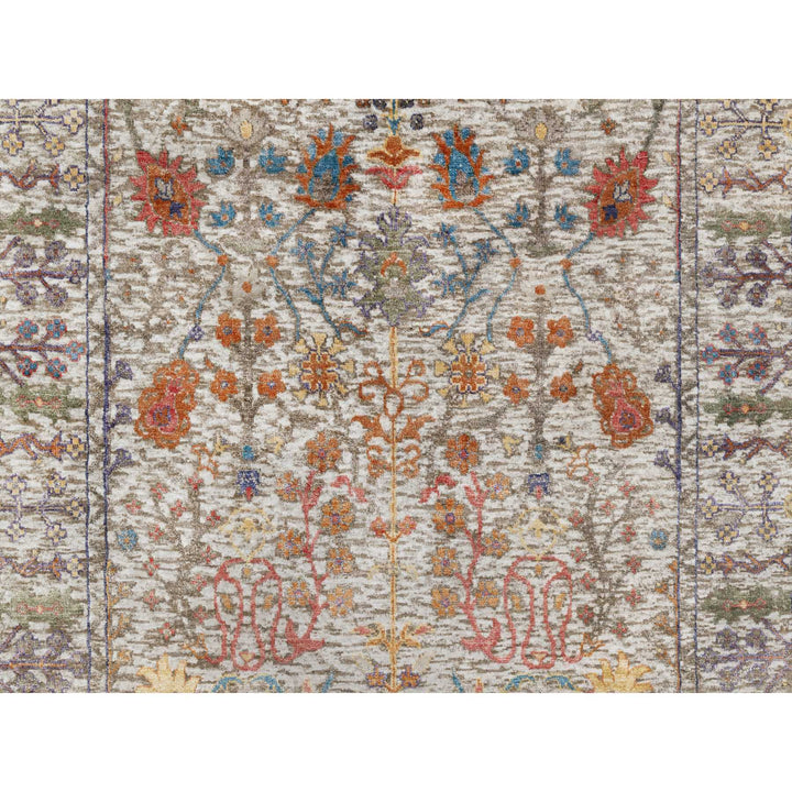 4'2" x 11'11" New Hand Knotted Beige Wool & Silk Runner Oriental Rug - MOA10290967