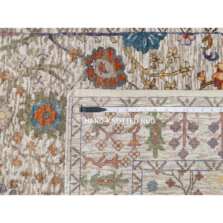4'2" x 11'11" New Hand Knotted Beige Wool & Silk Runner Oriental Rug - MOA10290967