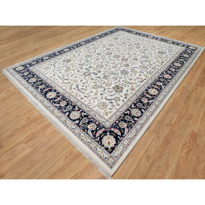 10'2" x 14'0" New Hand Knotted Ivory Wool & Silk Rectangle Oriental Rug - MOA10291057