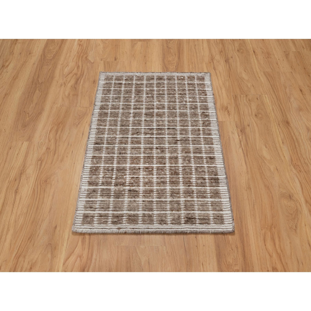 2'2" x 3'1" New Hand Loomed Brown Wool Rectangle Oriental Rug - MOA10291071