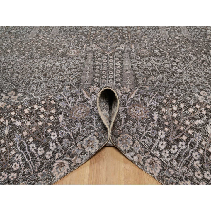 9'9" x 14'2" New Hand Knotted Grey Wool & Silk Rectangle Oriental Rug - MOA10291171